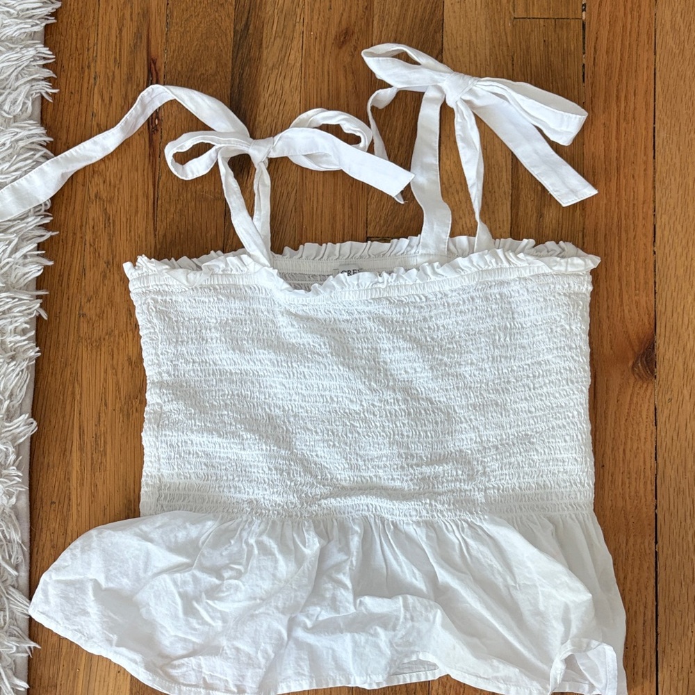 J. Crew White Ruffled Camisole